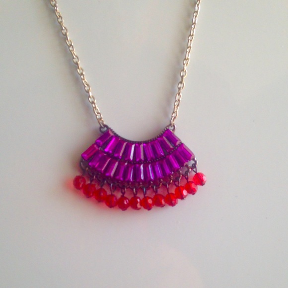 NEW Jewel Tone Purple & Red Boho Fashion Necklace - Picture 5 of 6